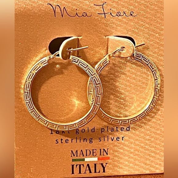 Mia Fiore Italy 18kt Gold Plated Sterling Silver Etched Hoop Earrings NWT - Picture 6 of 6
